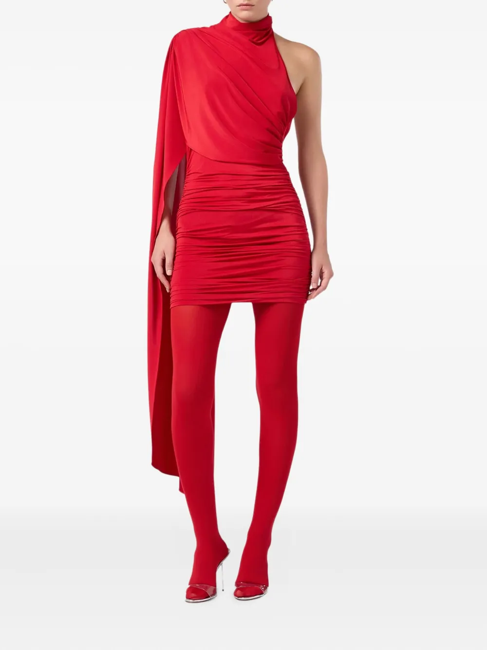 THE ANDAMANE Waverly mini-jurk met cape en ruches - Rood