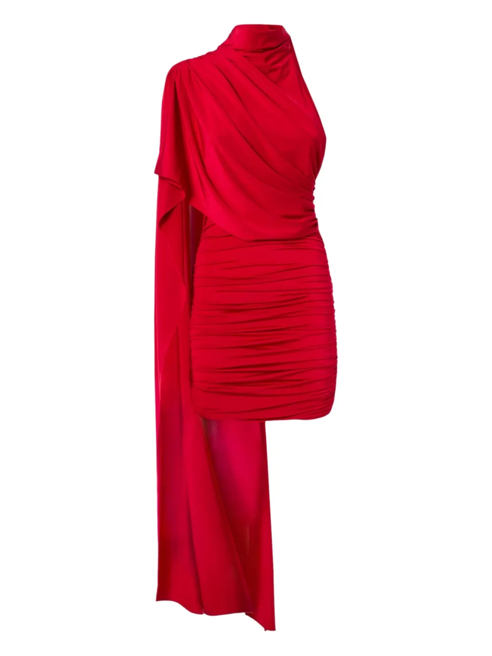The Andamane Waverly Cape Ruched Effect Mini Dress In Red