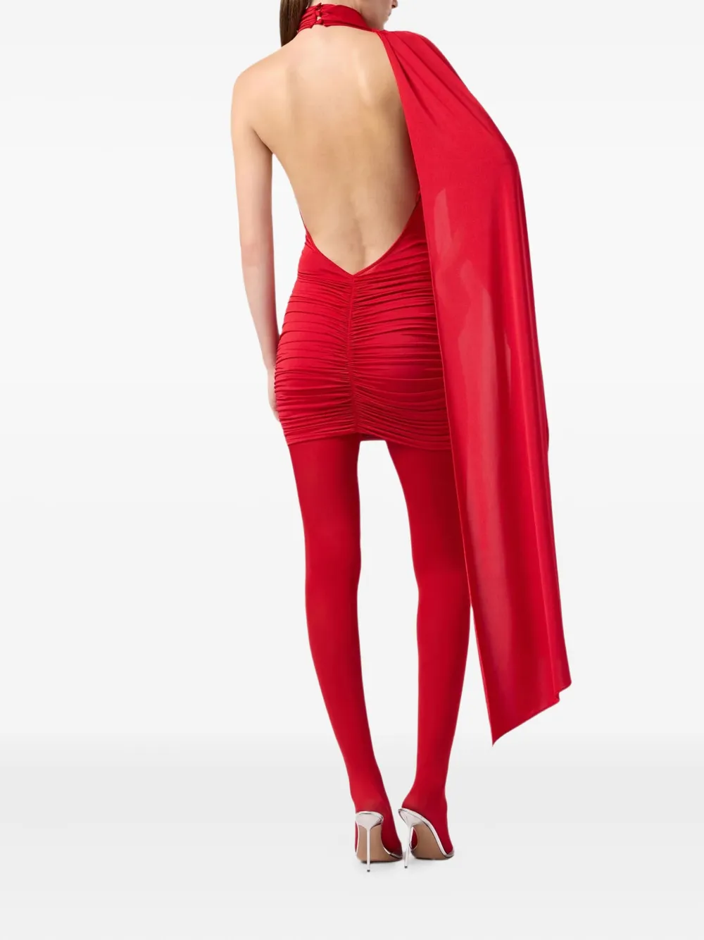 The Andamane Waverly Cape Ruched Effect Mini Dress In Red