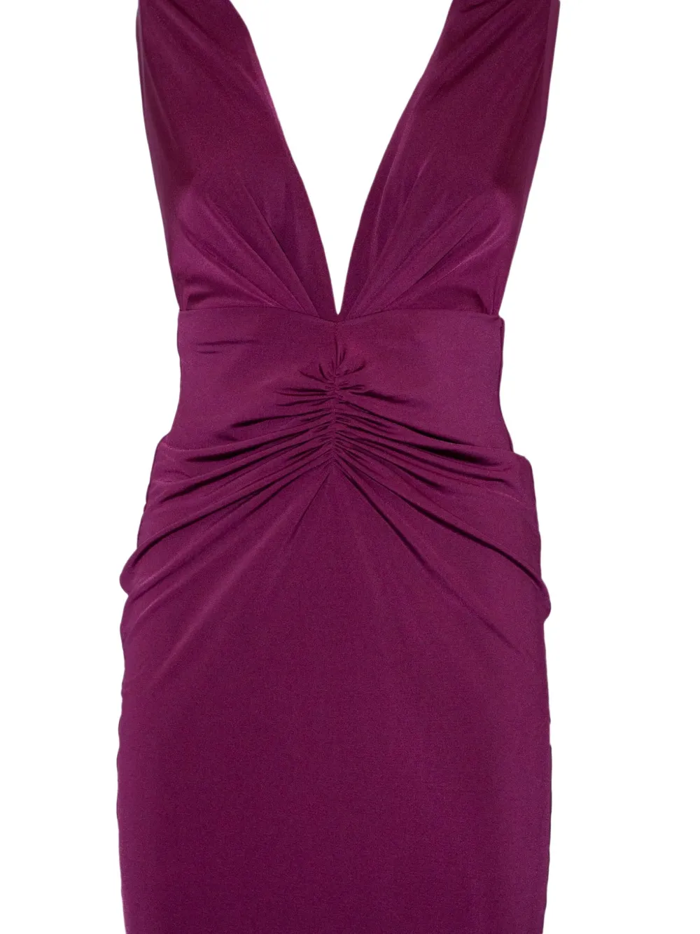 THE ANDAMANE Zendaya midi-jurk met halternek en ruches Rood