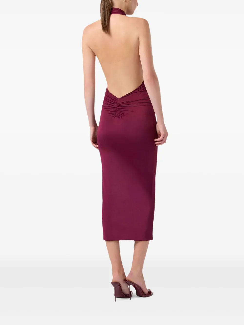 THE ANDAMANE Zendaya midi-jurk met halternek en ruches Rood