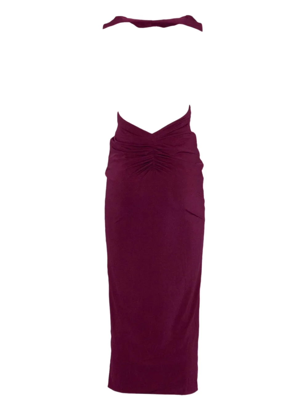 THE ANDAMANE Zendaya midi-jurk met halternek en ruches Rood