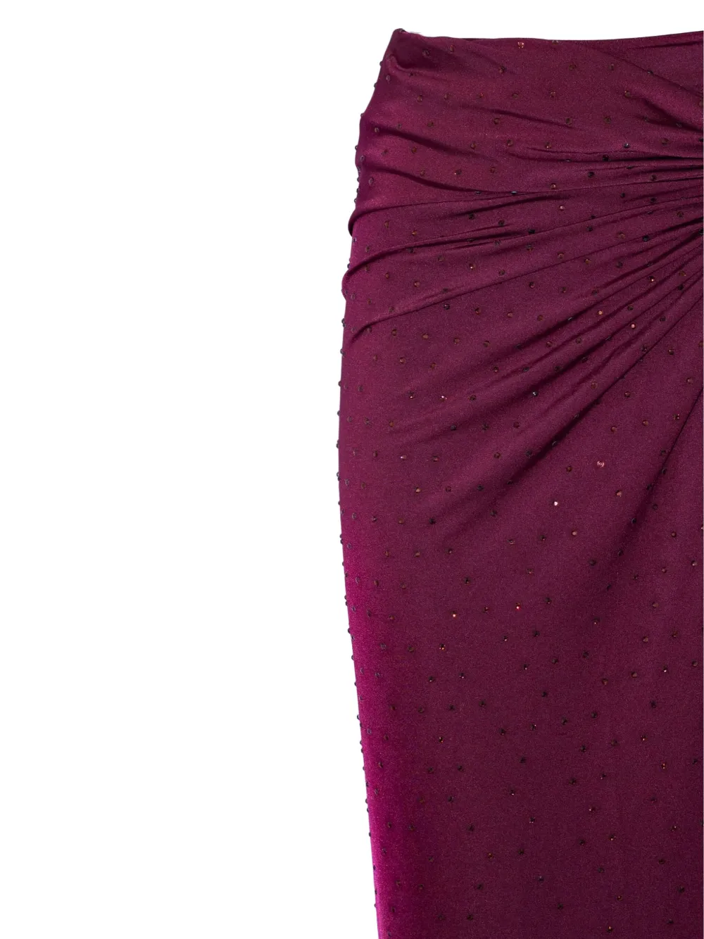 THE ANDAMANE Zohra gedrapeerde geknoopte maxi-rok met kristallen Rood