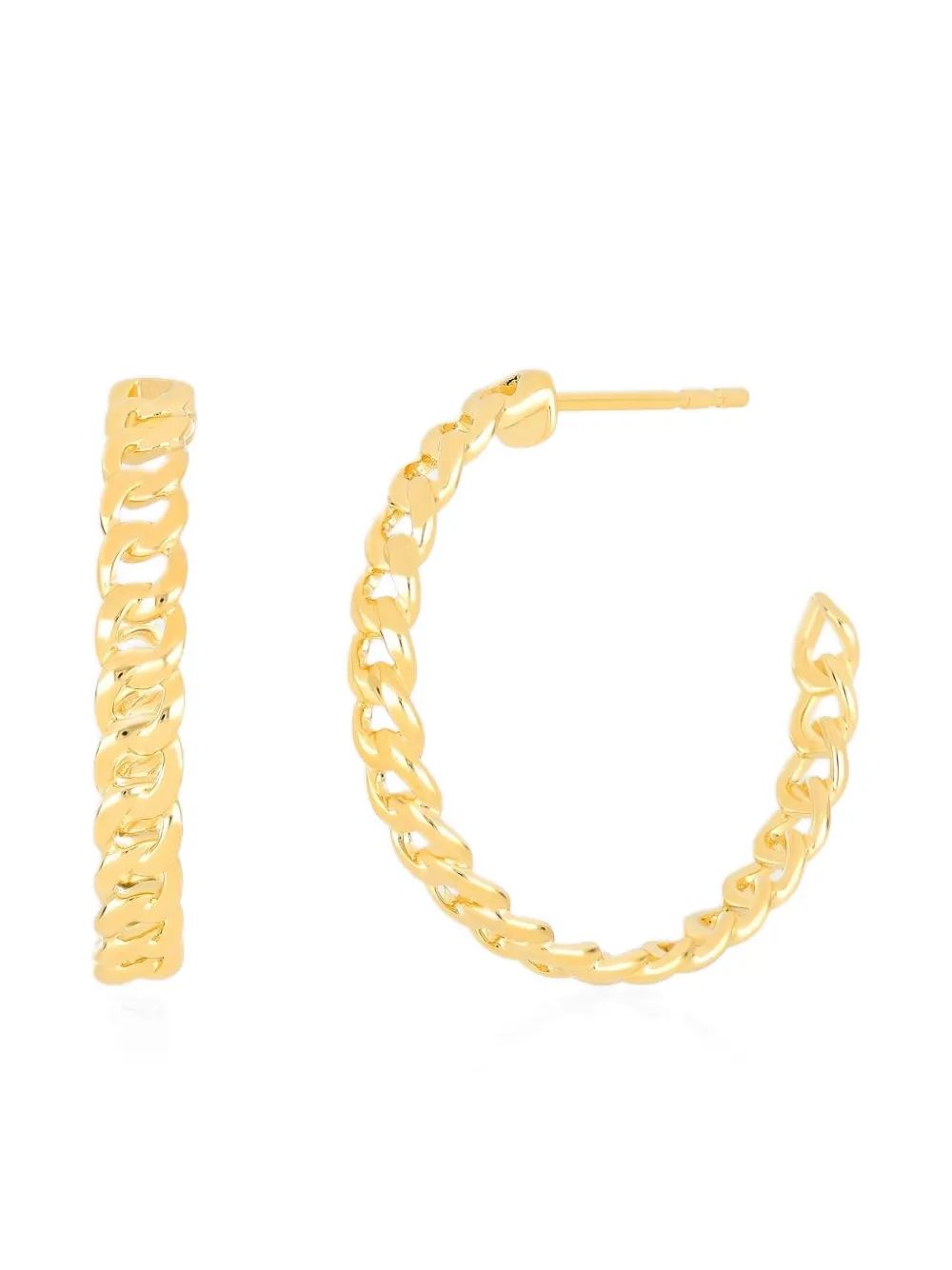 Ef Collection 14k Yellow Gold Curb-chain Hoop Earring In Gold