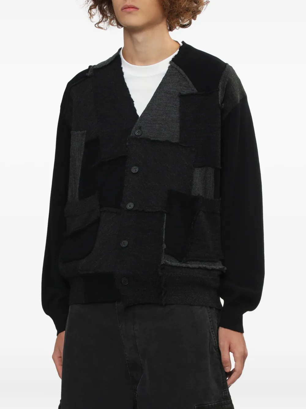 Comme Des Garçons Homme Deux Patchwork Button Cardigan In Black
