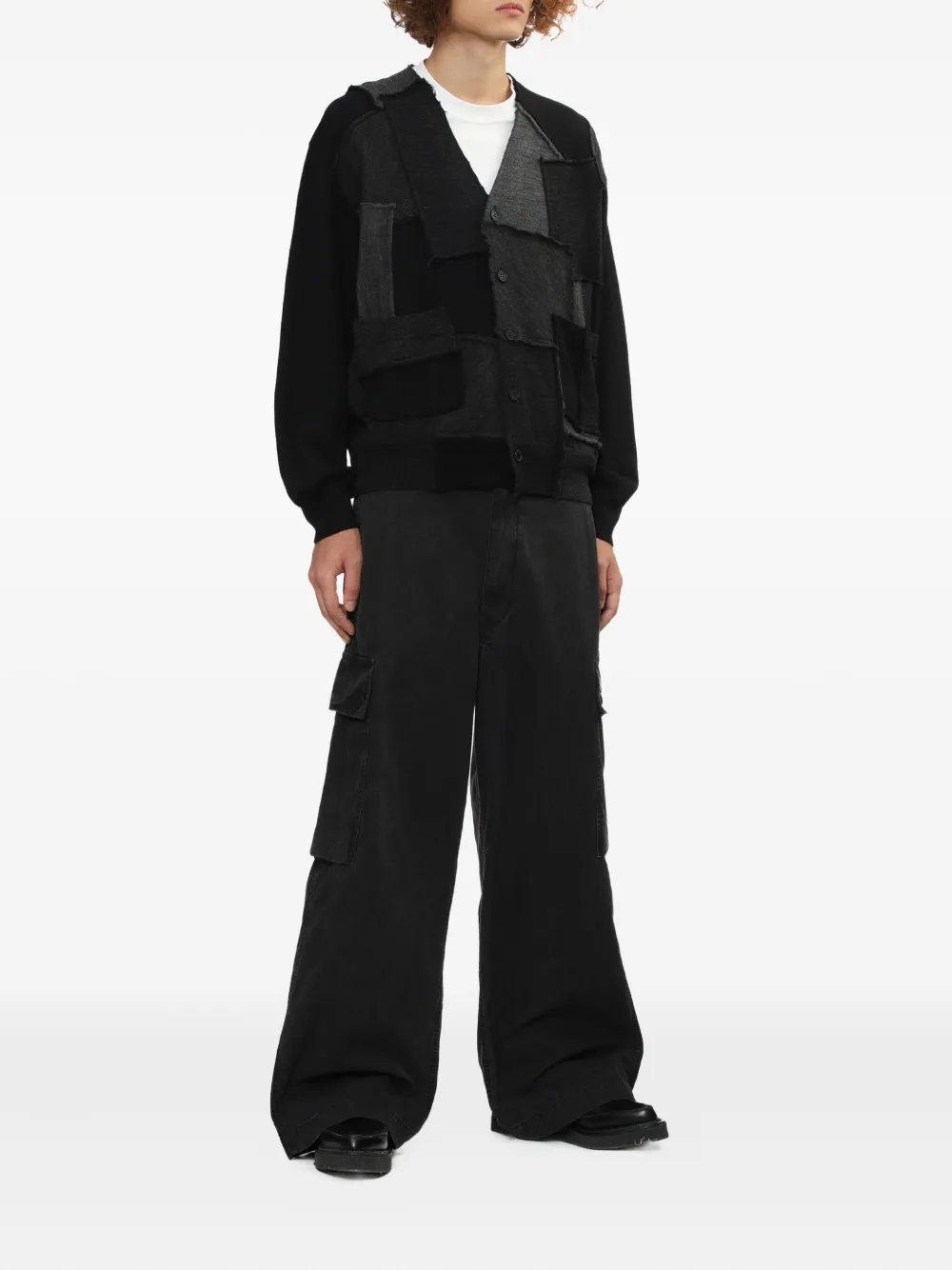 Comme Des Garçons Homme Deux Patchwork Button Cardigan In Black