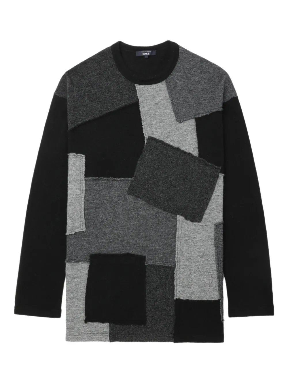 Comme Des Garçons Homme Deux Patchwork Crew-neck Sweater In Black