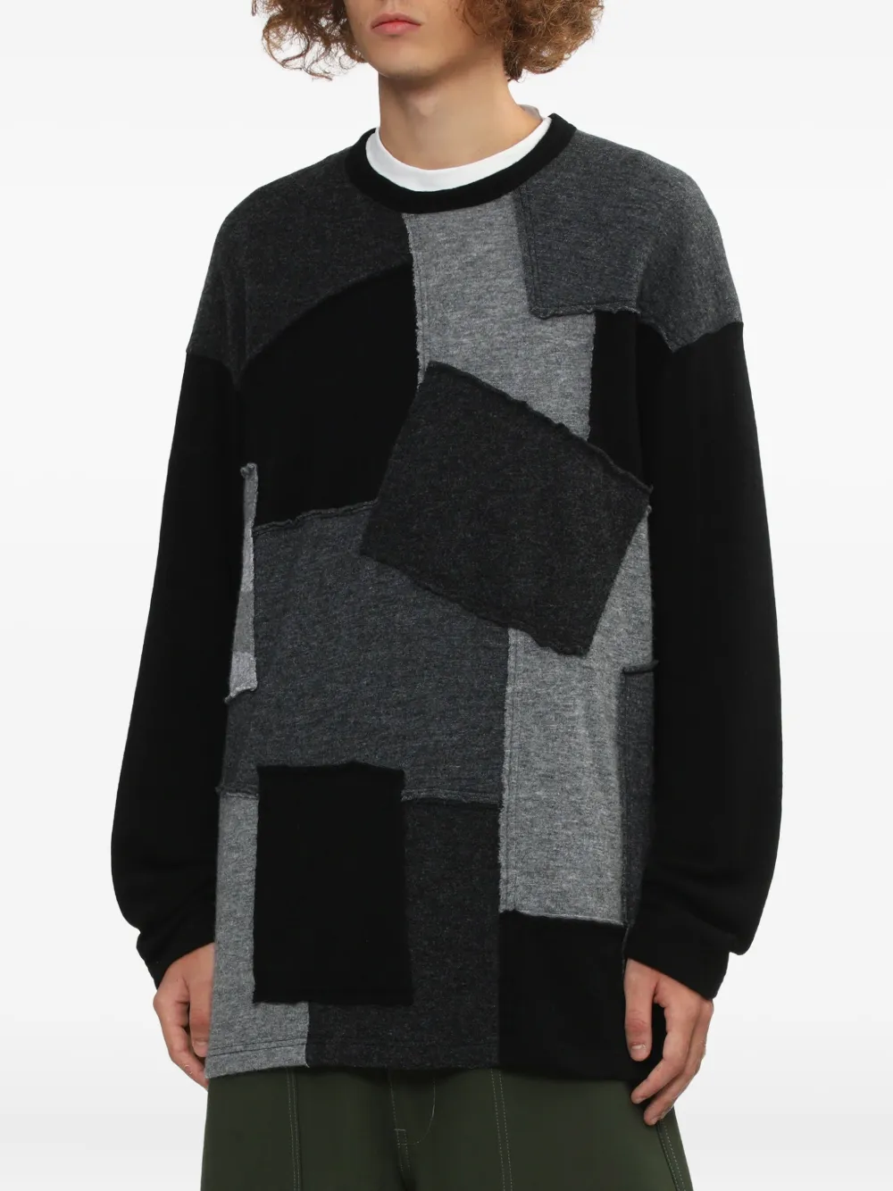 Comme Des Garçons Homme Deux Patchwork Crew-neck Sweater In Black