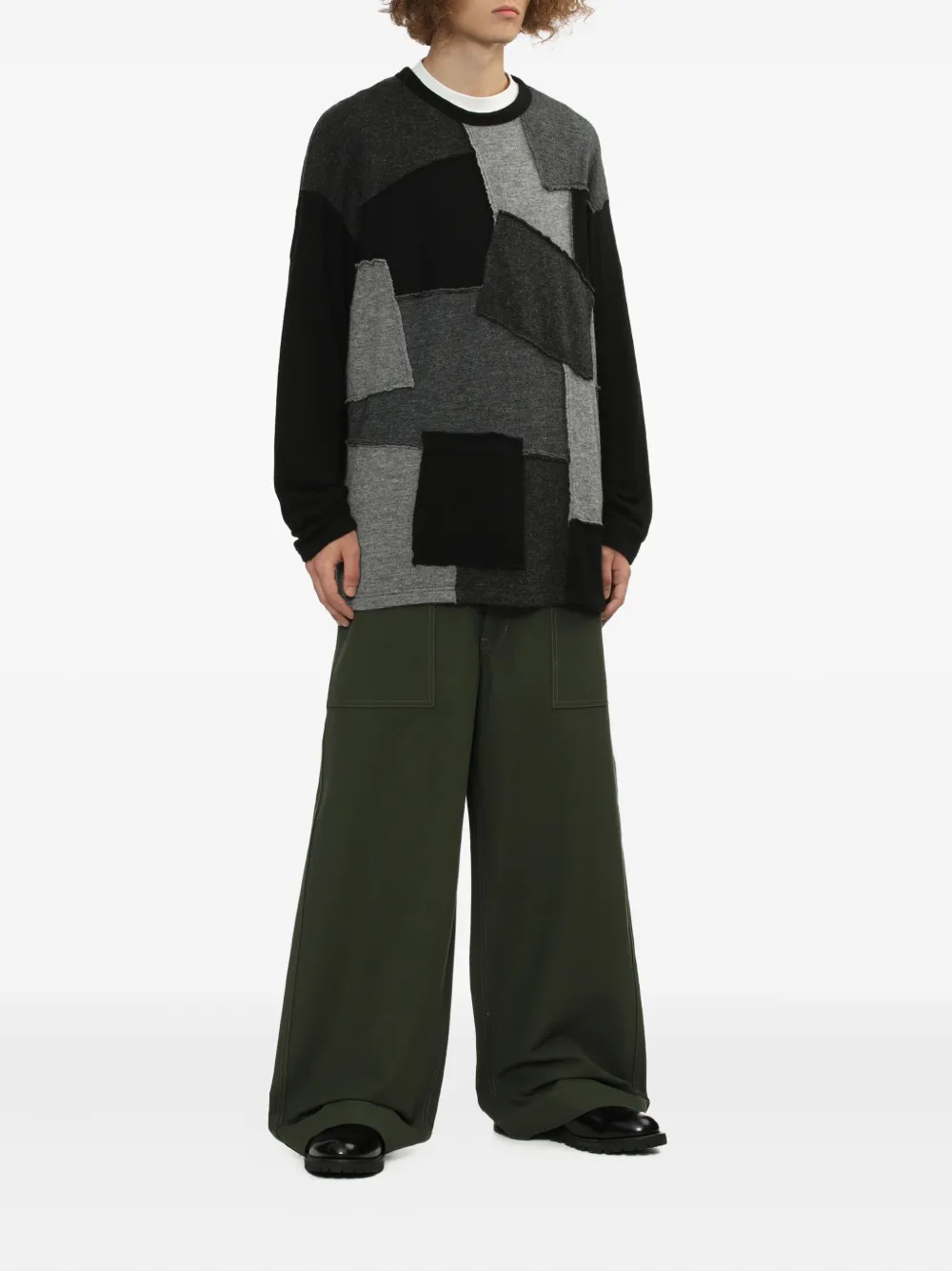 Comme des Garçons Homme Trui met patchwork en ronde hals - Zwart