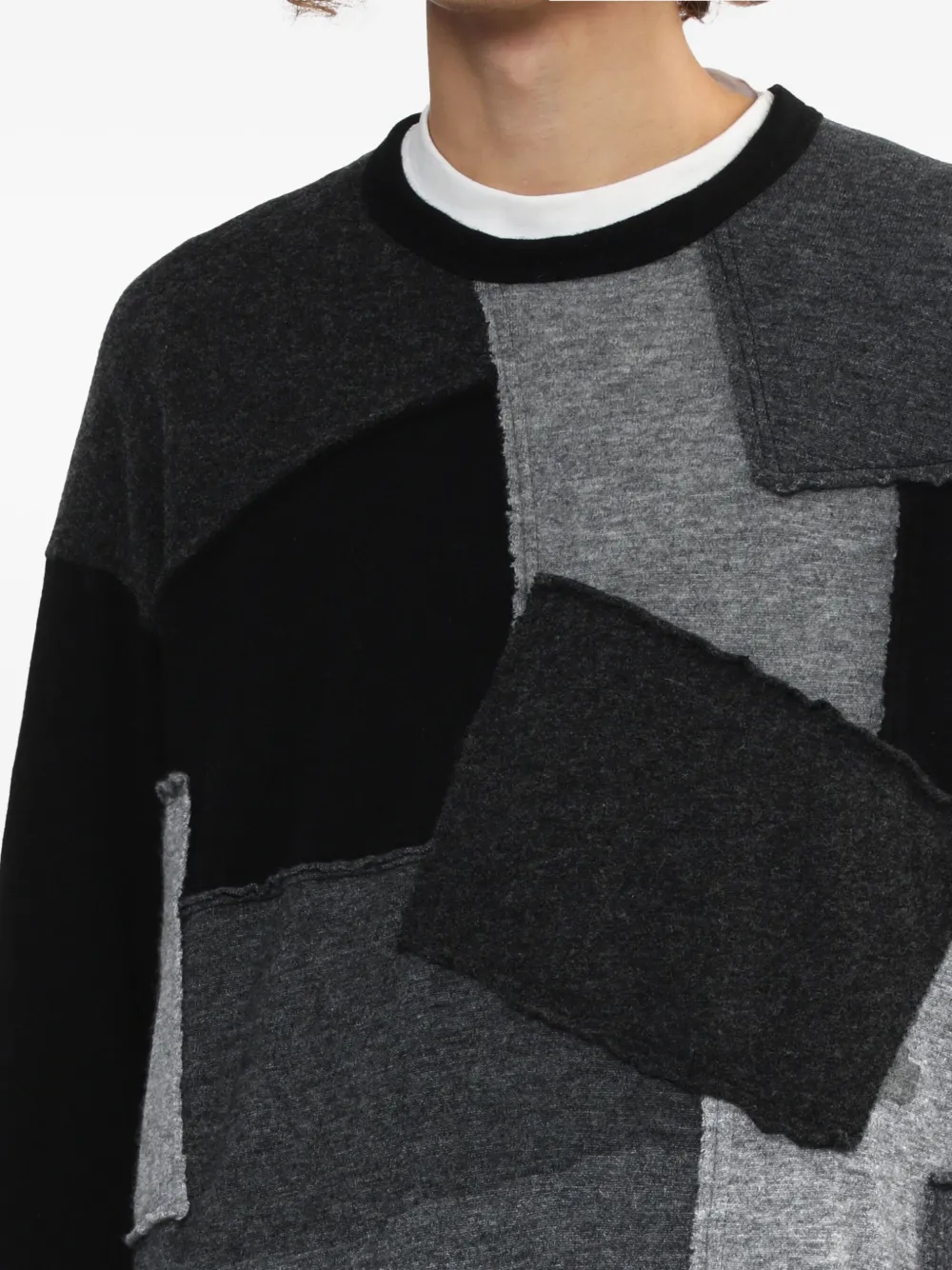 Comme Des Garçons Homme Deux Patchwork Crew-neck Sweater In Black