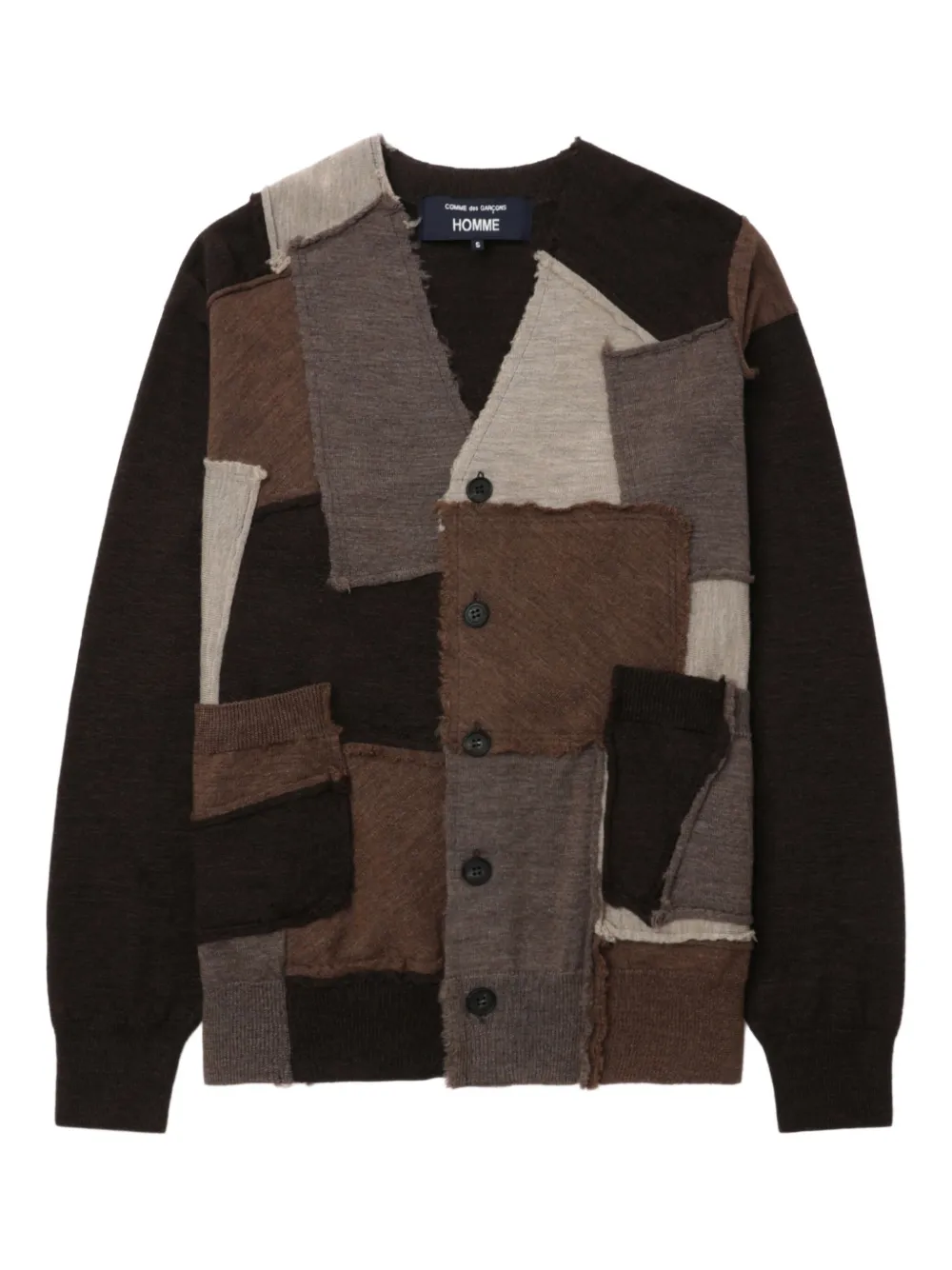Comme Des Garçons Homme Deux Patchwork Button Cardigan In Brown
