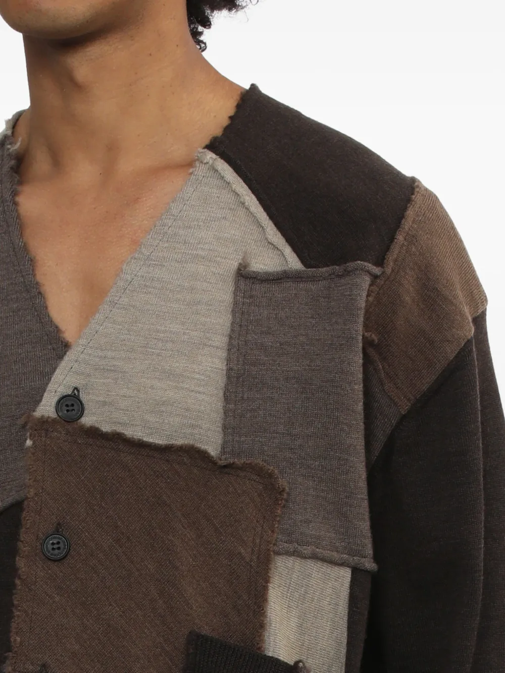 Comme Des Garçons Homme Deux Patchwork Button Cardigan In Brown