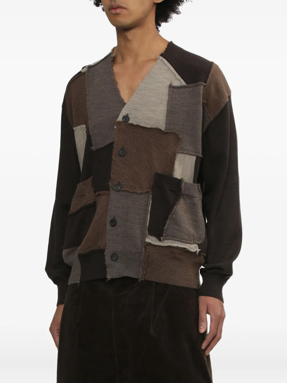 Comme Des Garçons Homme Deux Patchwork Button Cardigan In Brown