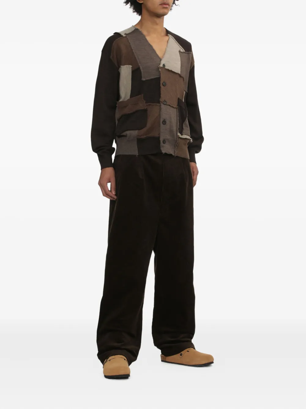 Comme Des Garçons Homme Deux Patchwork Button Cardigan In Brown