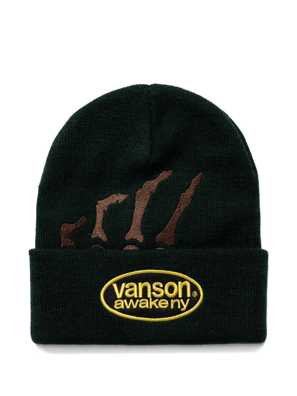 Awake Ny Vanson Skeleton Embroidered Ribbed Beanie Hat In Black