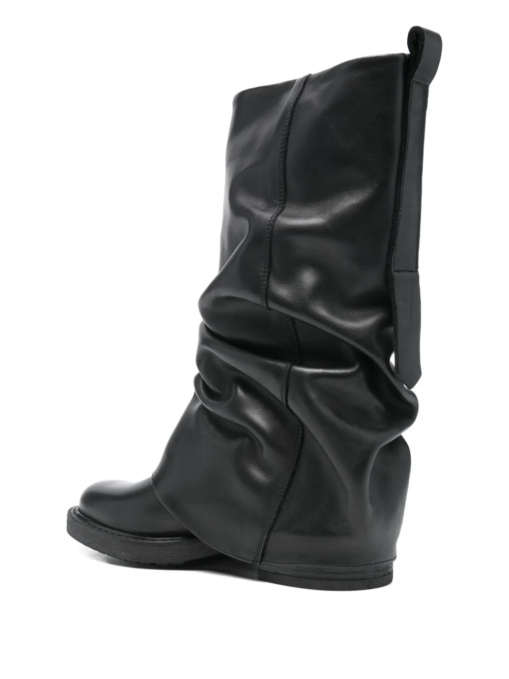 Metisse Ruched Leather Boots In Black