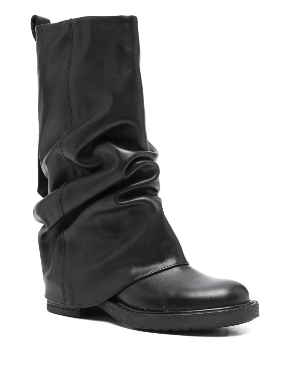 Metisse Ruched Leather Boots In Black