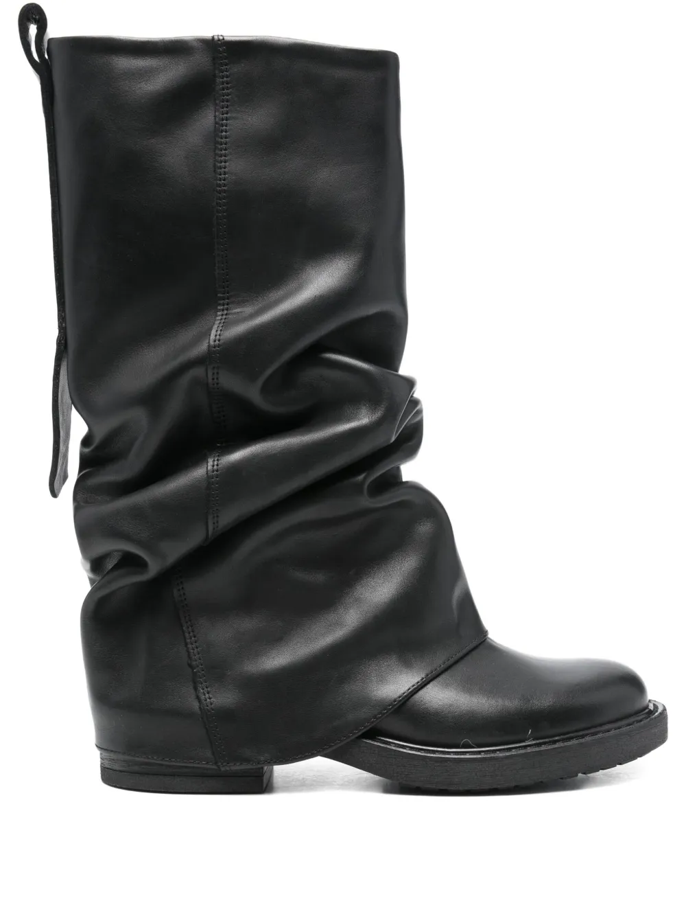 Metisse Ruched Leather Boots In Black