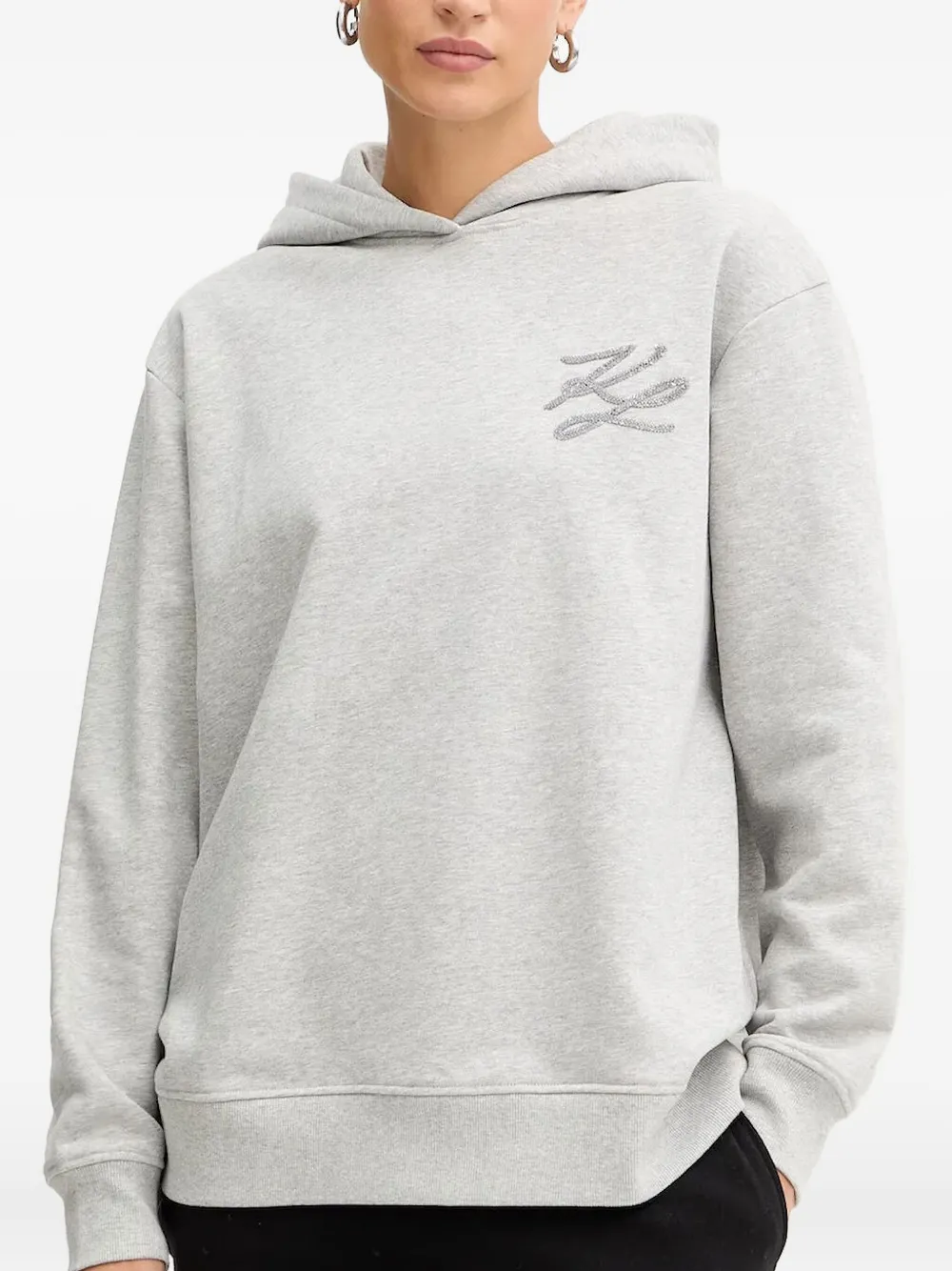 Karl Lagerfeld Logo-embroidered Hoodie In Gray