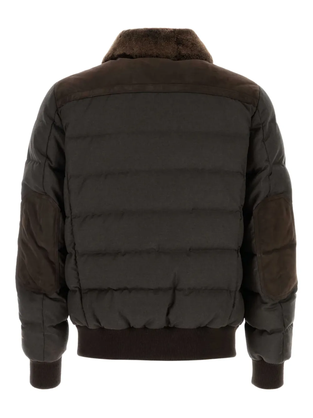 Moorer Viani Suede Padded Jacket With Shearling Collar In Brown