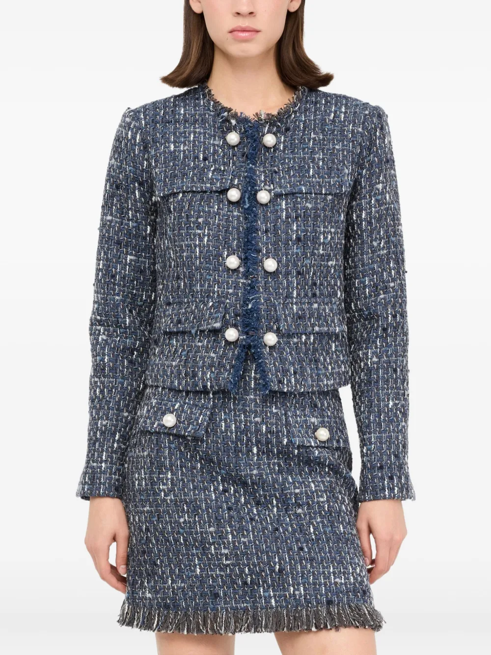 Liu •jo Frayed Bouclé Jacket In Blue