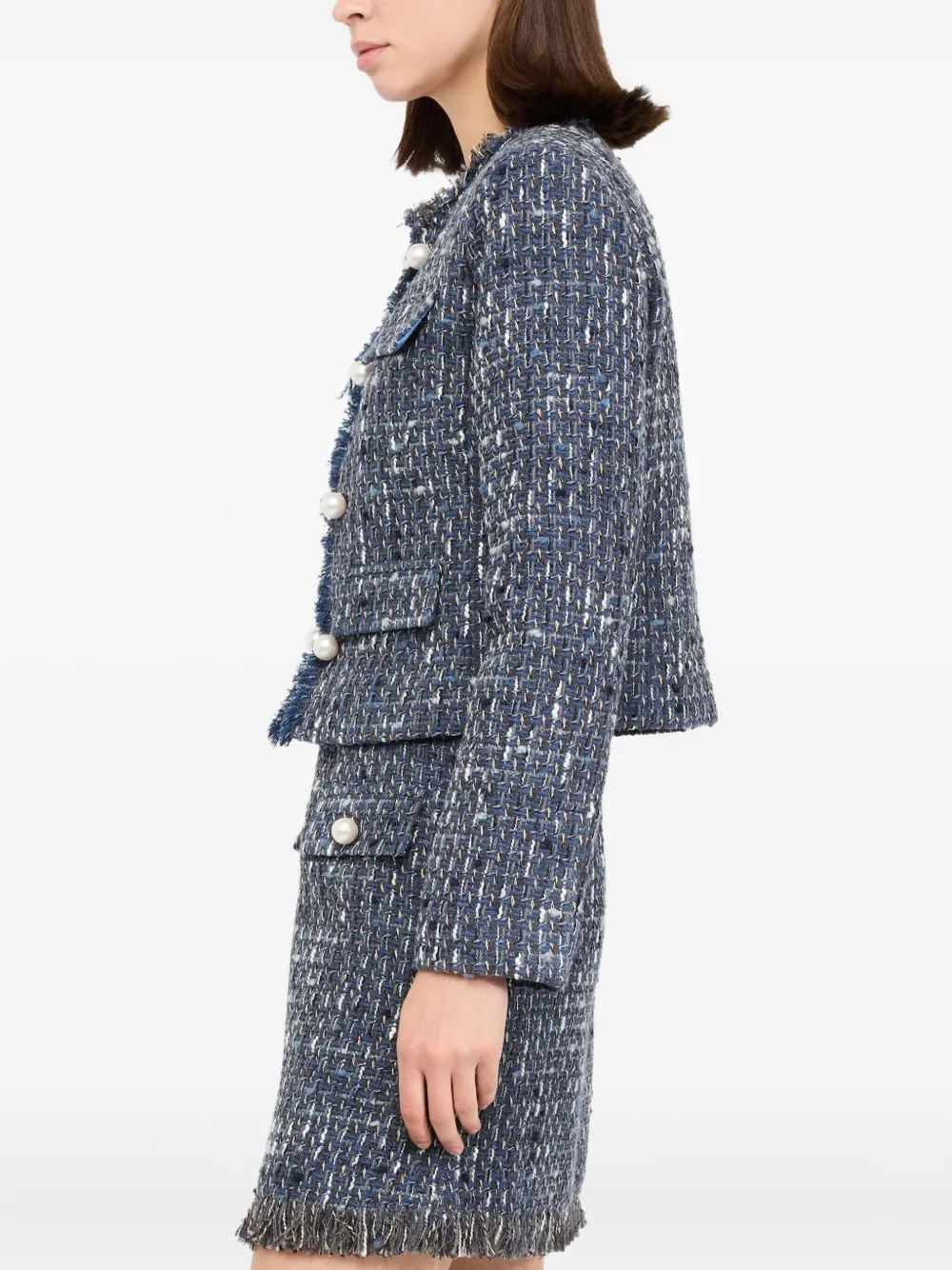 Liu •jo Frayed Bouclé Jacket In Blue