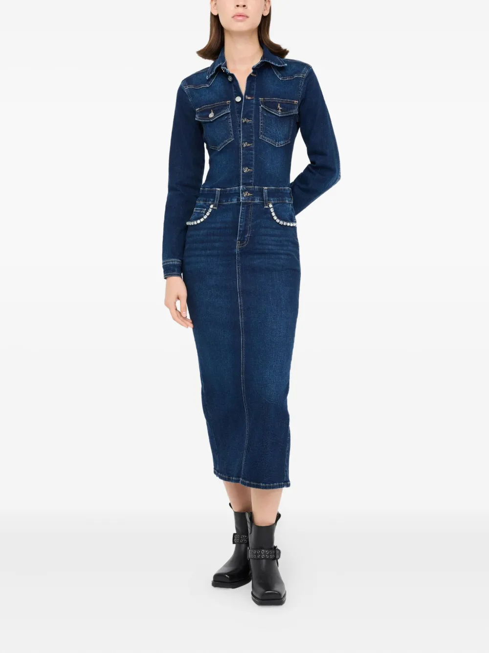 LIU JO logo-detail denim shirt dress - Blauw