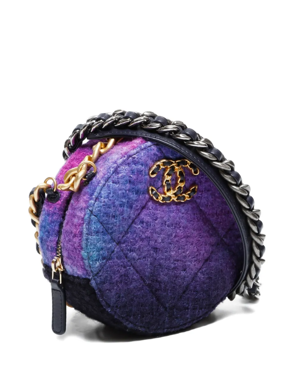 Pre-owned Chanel 2020-2021 Tweed 19 Cross Body Bag In Purple