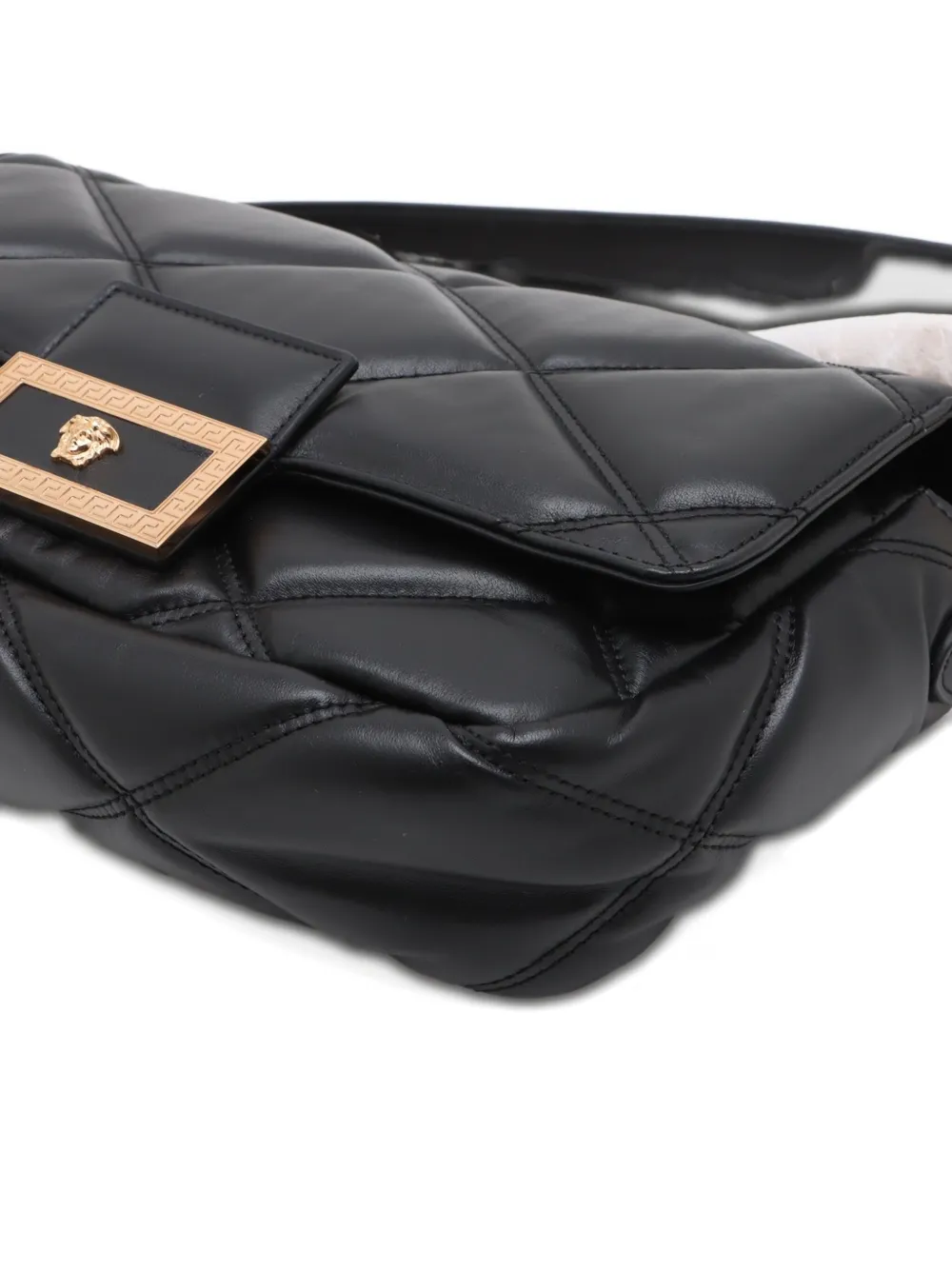 Pre-owned Versace Greca Flame Chain Shouder Bag In Black