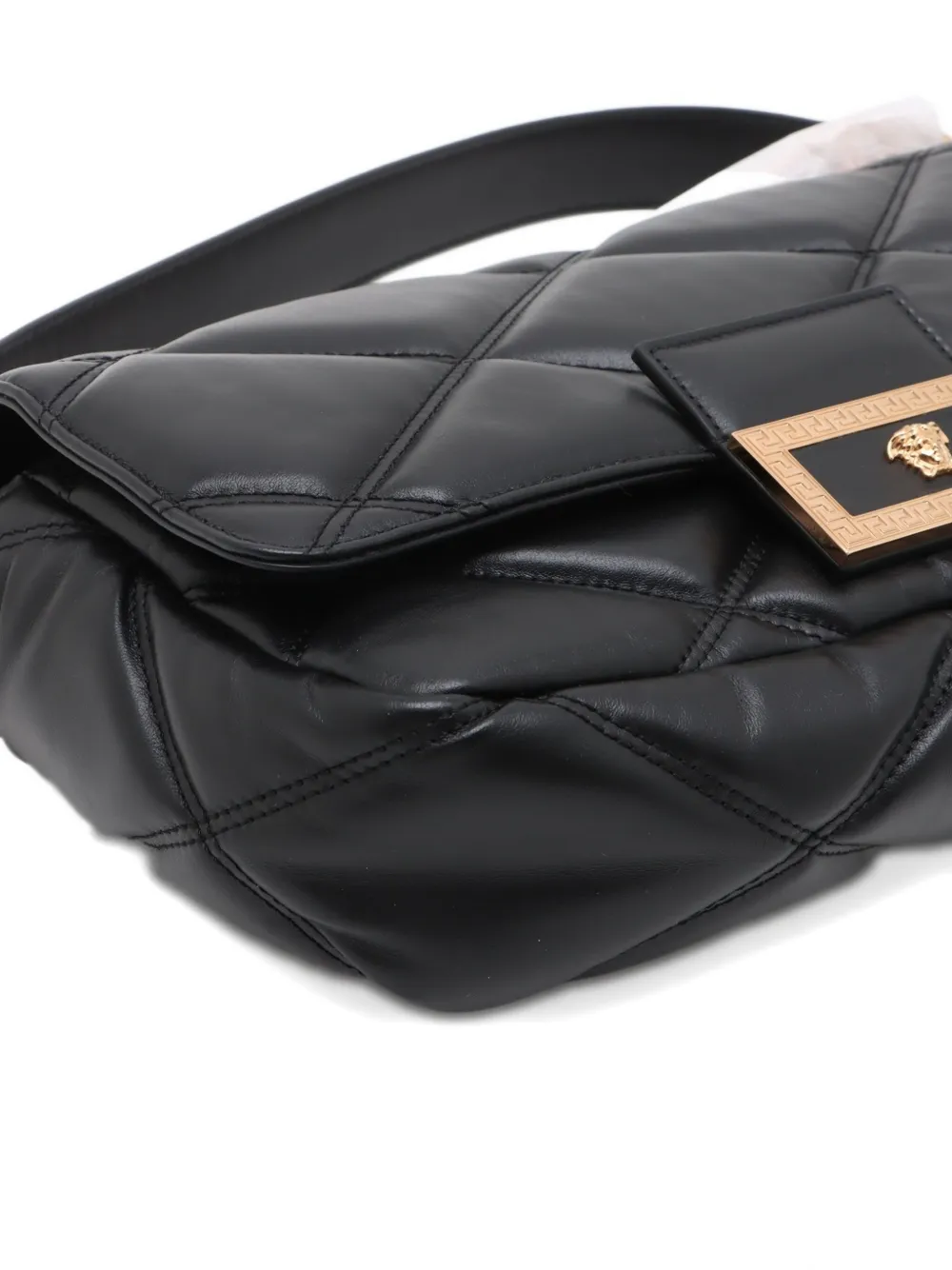 Pre-owned Versace Greca Flame Chain Shouder Bag In Black