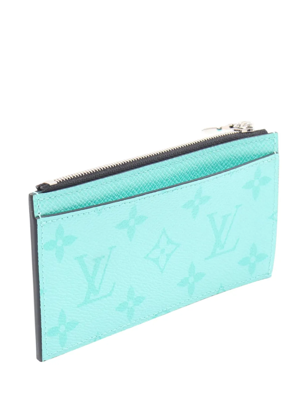 Pre-owned Louis Vuitton 2023 Monogram Taigarama Coin Card Holder In Blue
