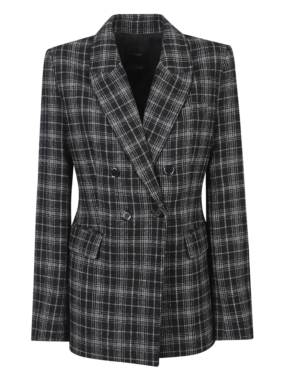 Pinko Double-breasted Check Blazer In Black