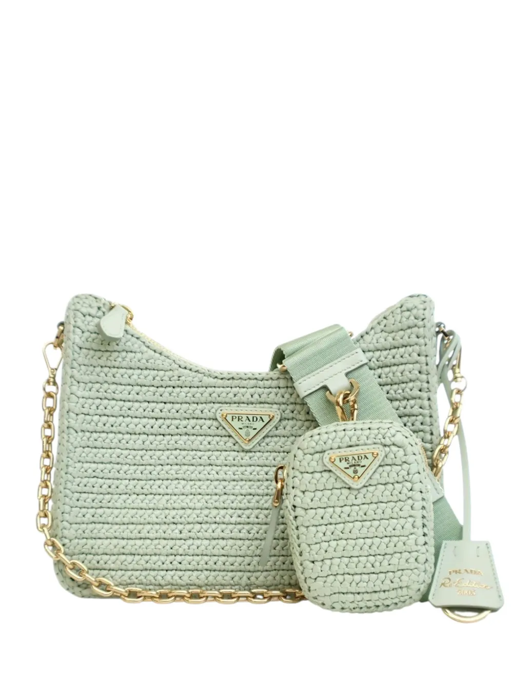 Prada Pre-Owned 2019-2025 Yarn Effect Raffia Crochet Re Edition 2005 satchel | Green | Image 1