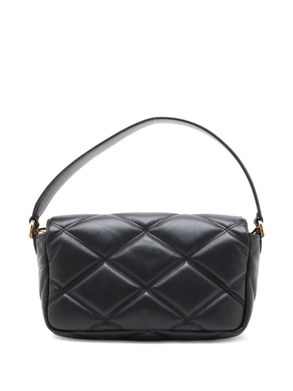 Pre-owned Versace Greca Flame Quilted Chain Shoulder Bag In Black