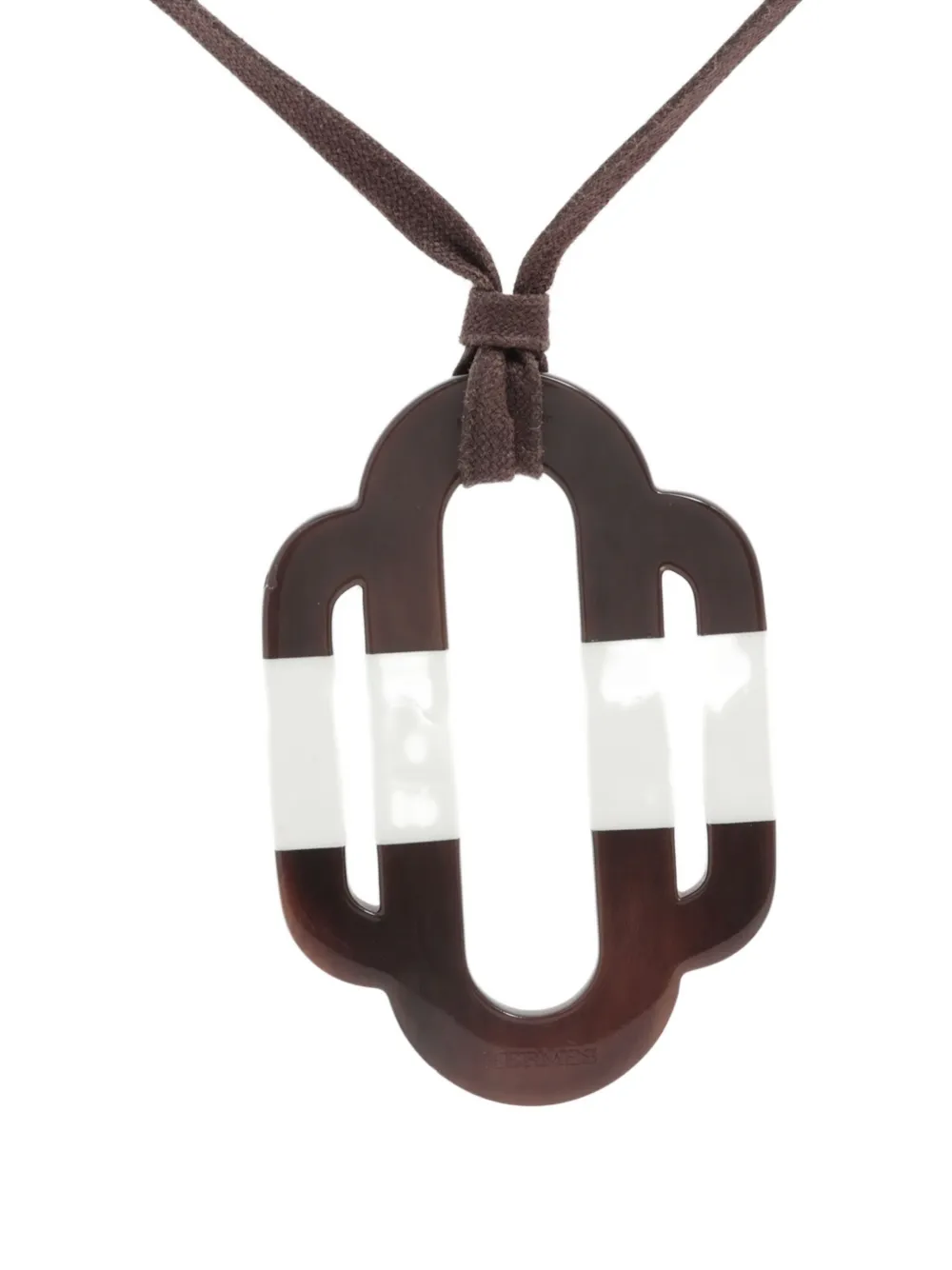 Pre-owned Hermes 1990-2015s Attelage Buffalo Horn Necklace In Brown