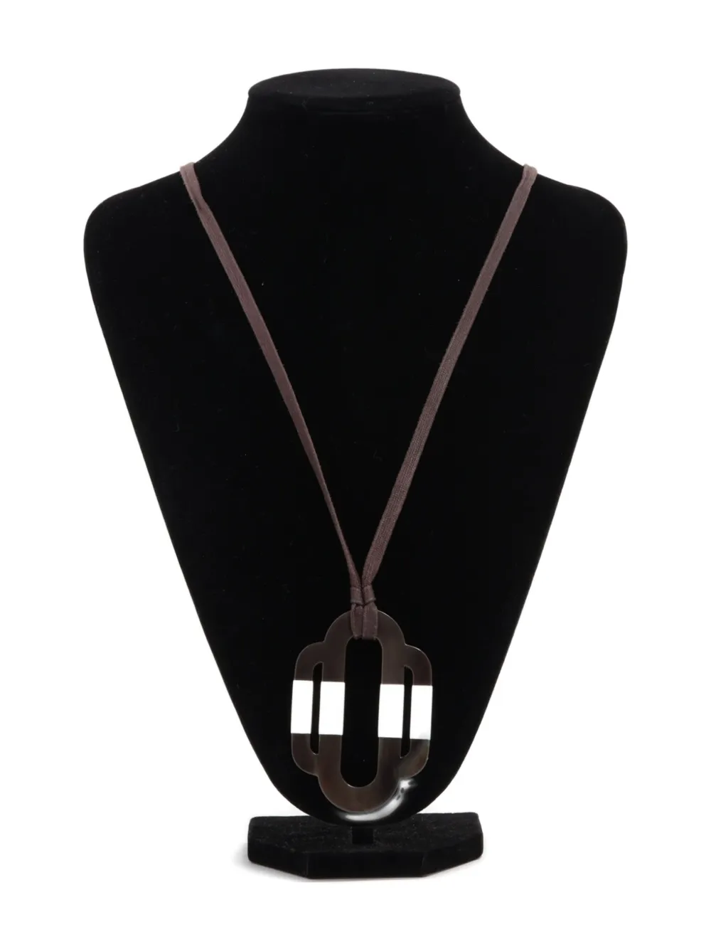 Pre-owned Hermes 1990-2015s Attelage Buffalo Horn Necklace In Brown