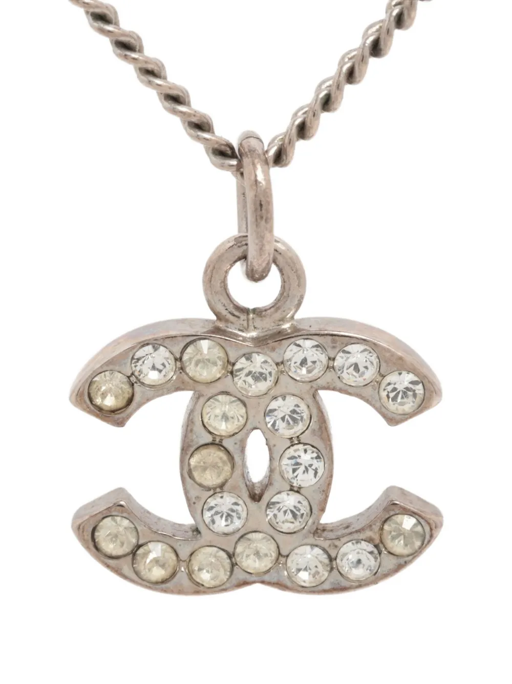 Pre-owned Chanel 2007 Cc Mark Embellished Necklace In Silver