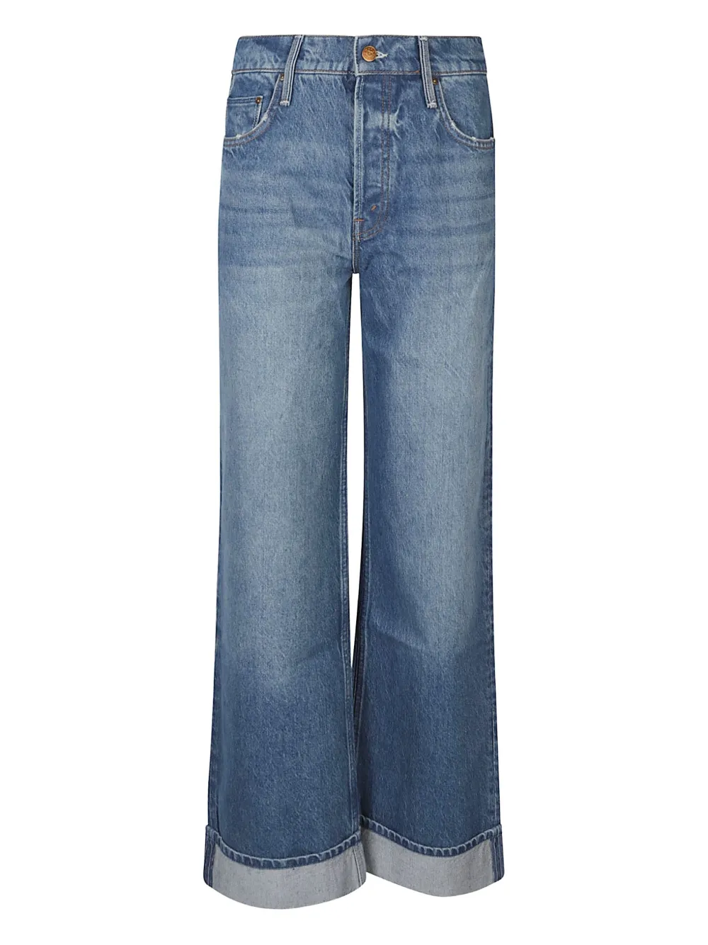 Mother Cuffed Denim Jeans In Blue