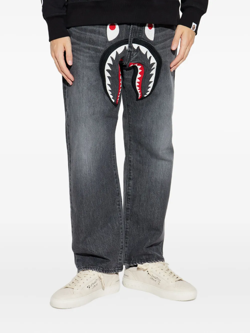A Bathing Ape Shark-appliqué Jeans In Gray