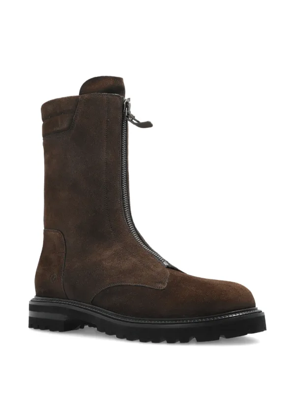 Giorgio Armani Leather Zip Boots | Brown | FARFETCH