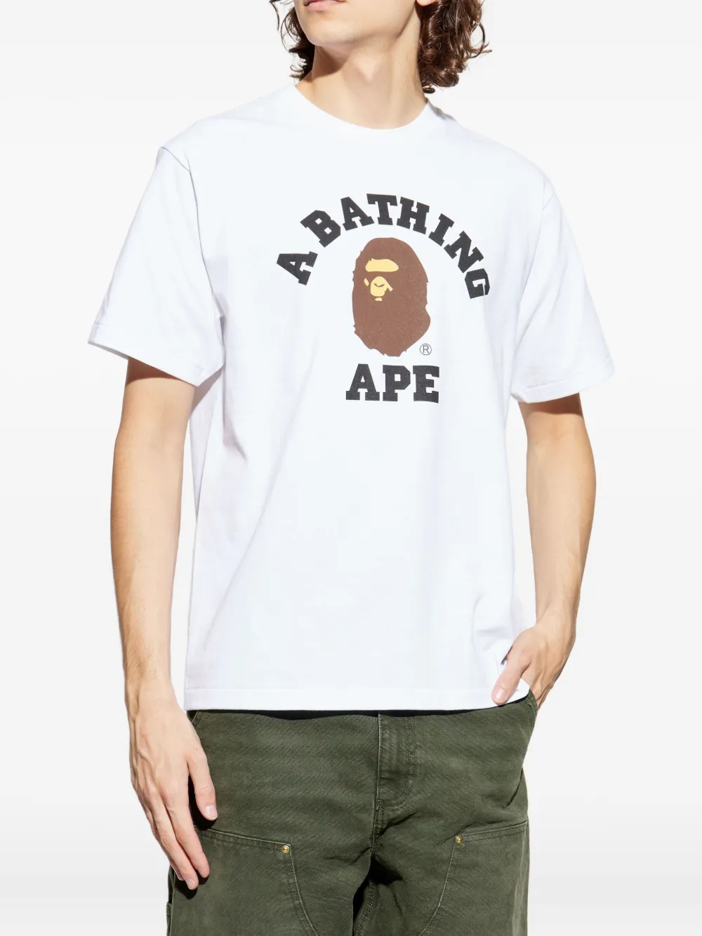 A Bathing Ape Mens White Bape College Graphic-print Cotton T-shirt Xl In White