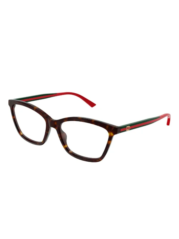 Gucci Eyewear ストライプメガネフレーム | ブラウン | FARFETCH JP