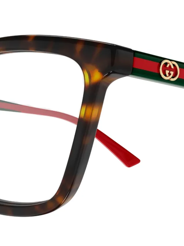 Gucci Eyewear ストライプメガネフレーム | ブラウン | FARFETCH JP