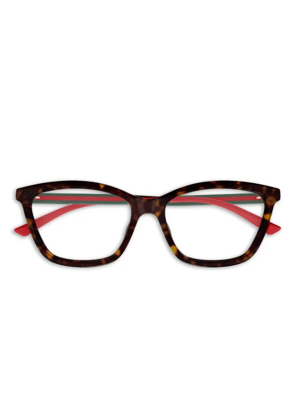 Gucci Eyewear ストライプメガネフレーム | ブラウン | FARFETCH JP