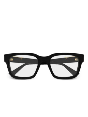 Moncler Eyewear ゴールドディテール ラウンド眼鏡フレーム | ブラック