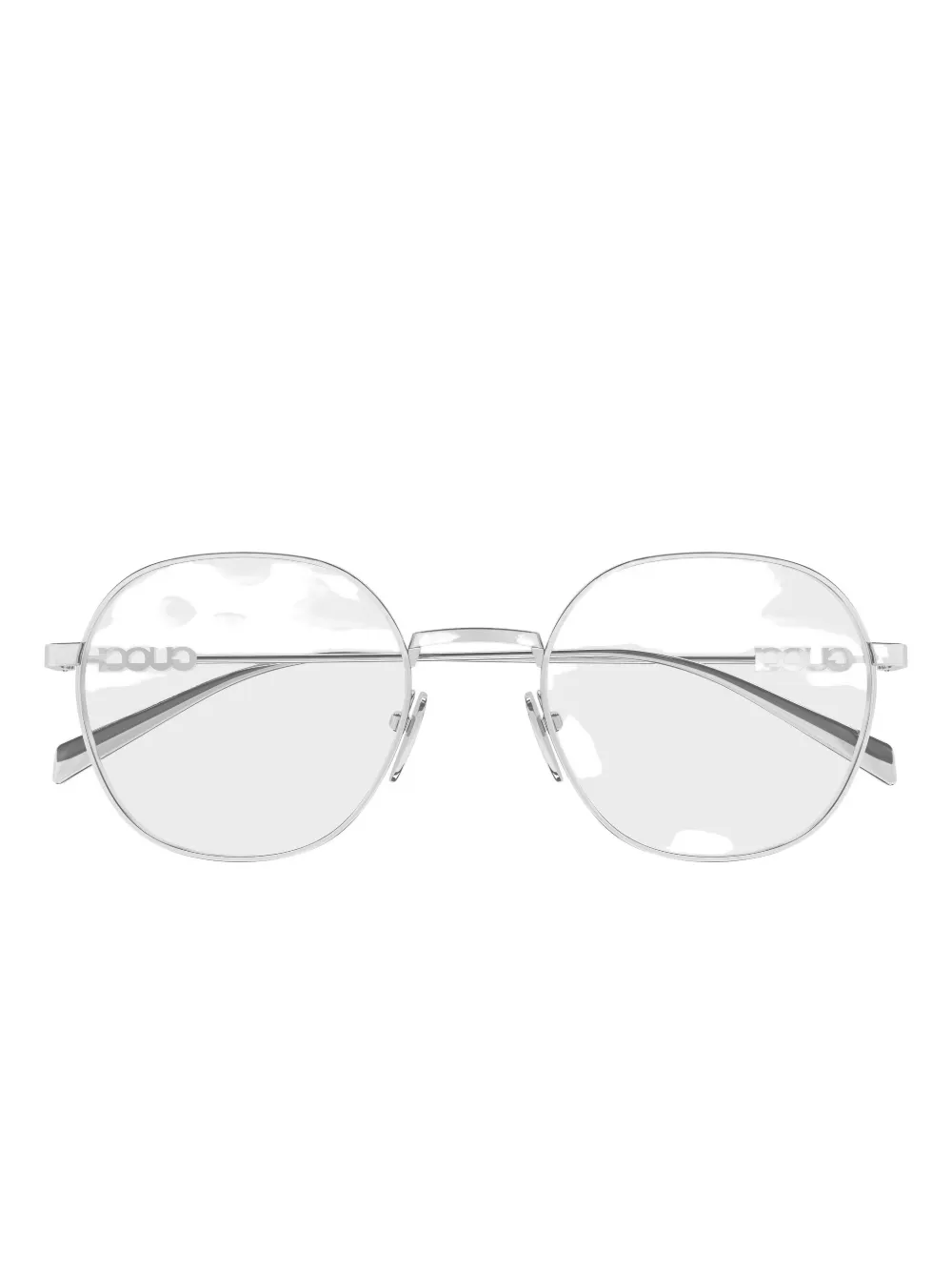 Gucci Logo Round-frame Glasses In Gold