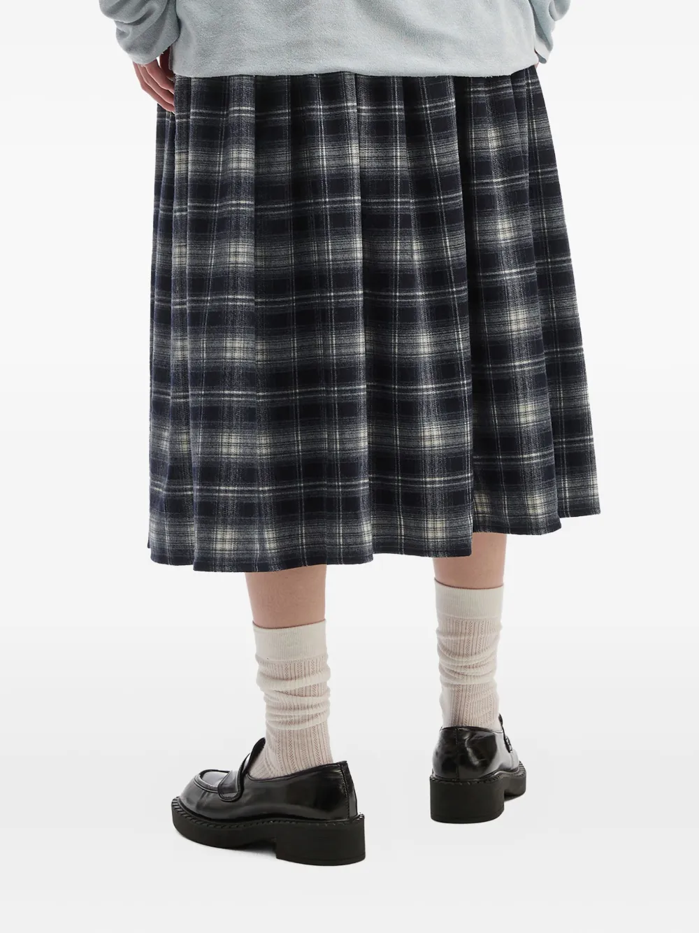 Tout A Coup Plaid-check Pleated Midi Skirt In Blue