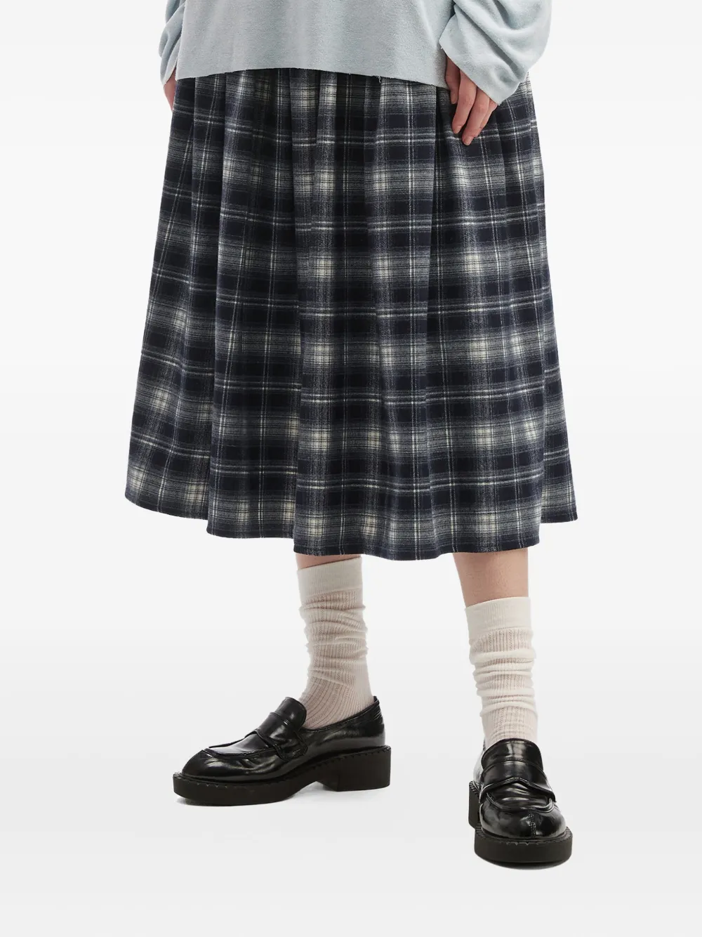 Tout A Coup Plaid-check Pleated Midi Skirt In Blue