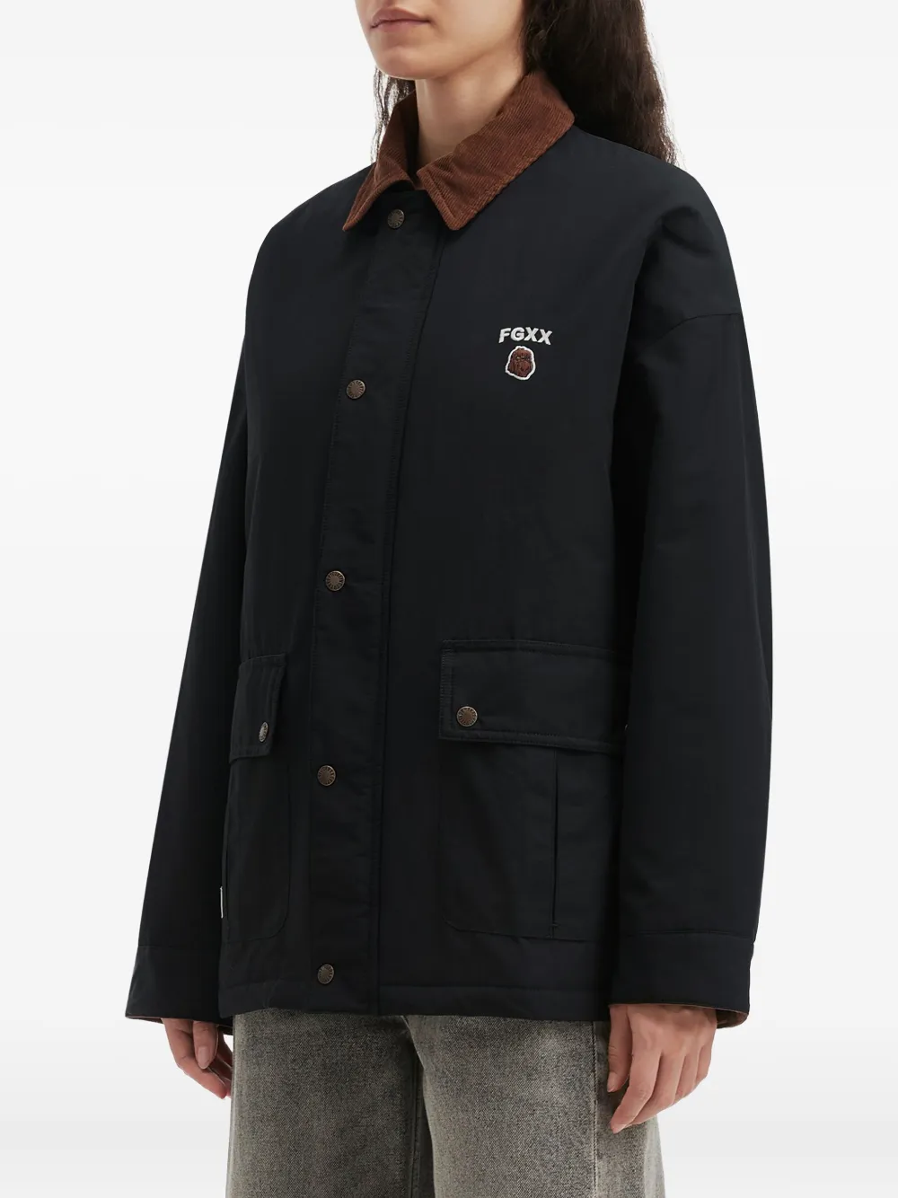 Fingercroxx Corduroy-collar Jacket In Animal Print