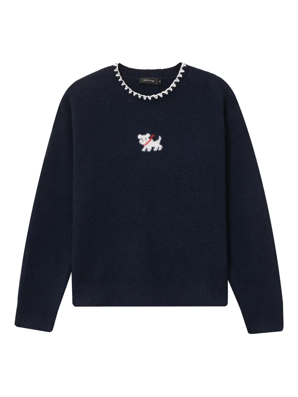 Tout A Coup Dog Appliqué Scalloped Sweater In Blue